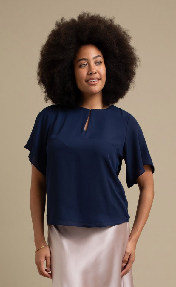 CDC Fluted Sleeve Top Navy