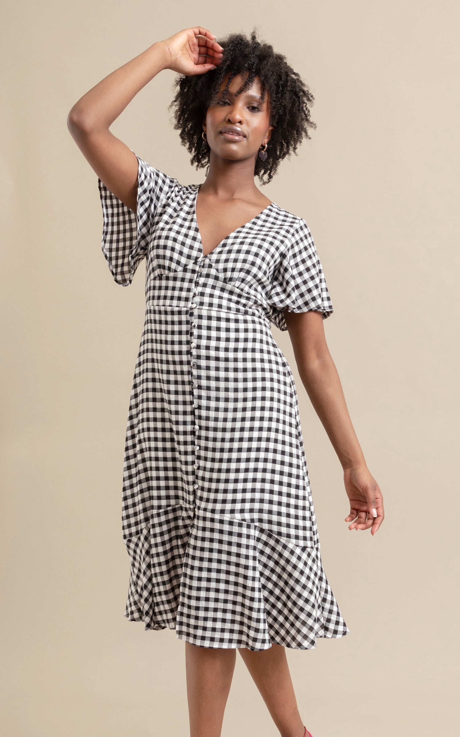 CDC Gingham Button Front Dress Pagani