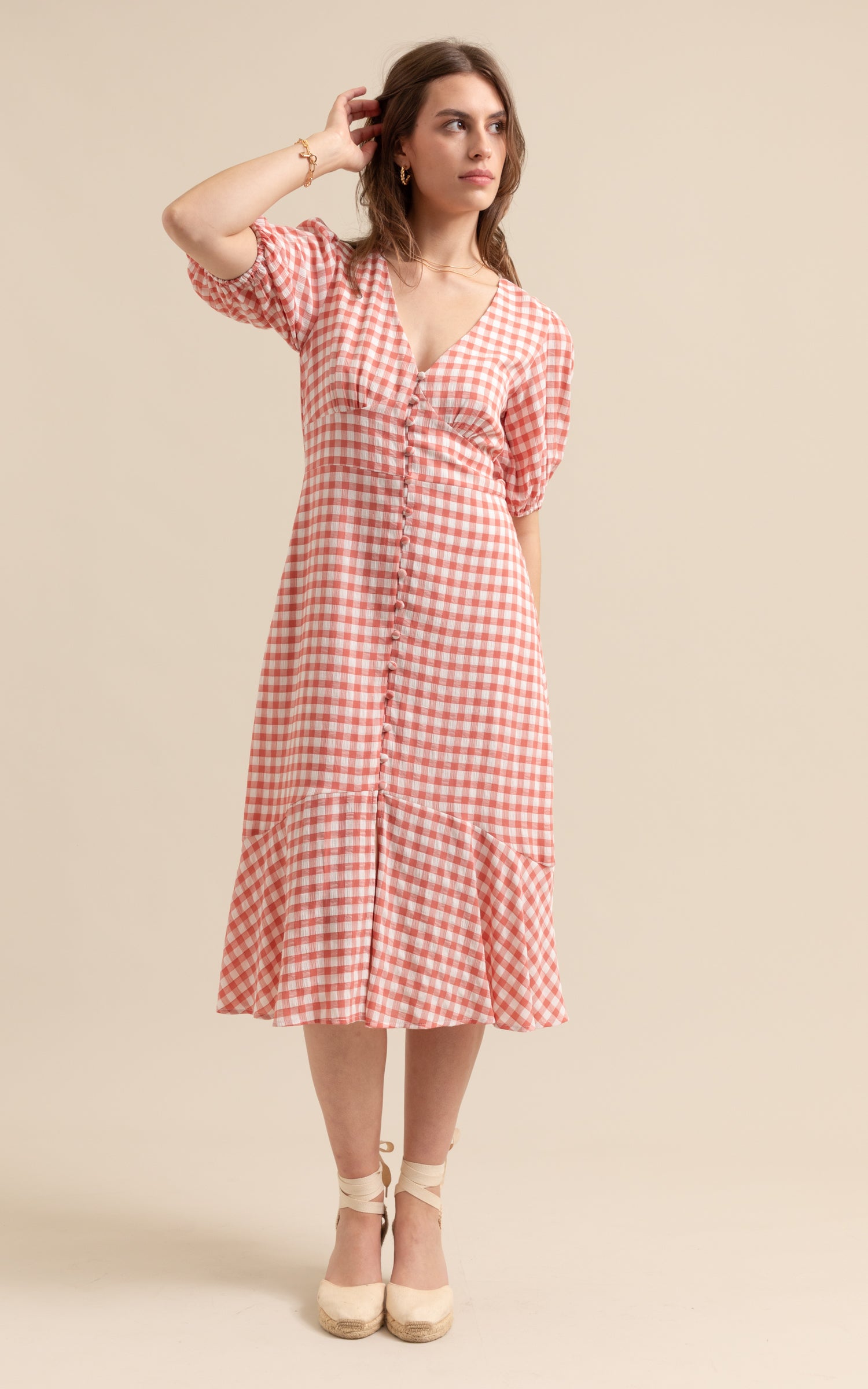 CDC Gingham Button Front Dress Pagani