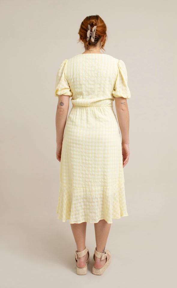 CDC Gingham Button Front Dress Cream/yellow