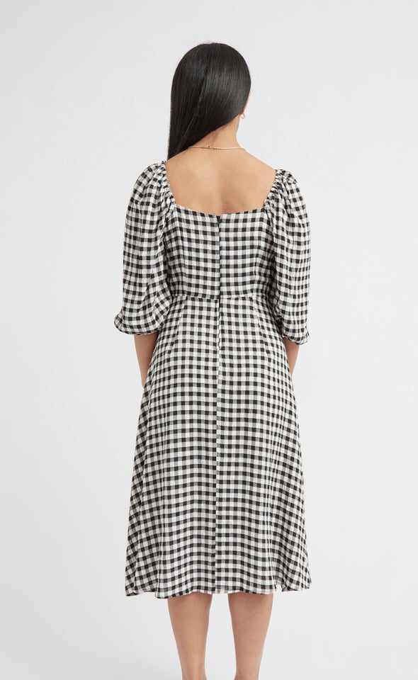 CDC Gingham Square Neck Dress Black/white