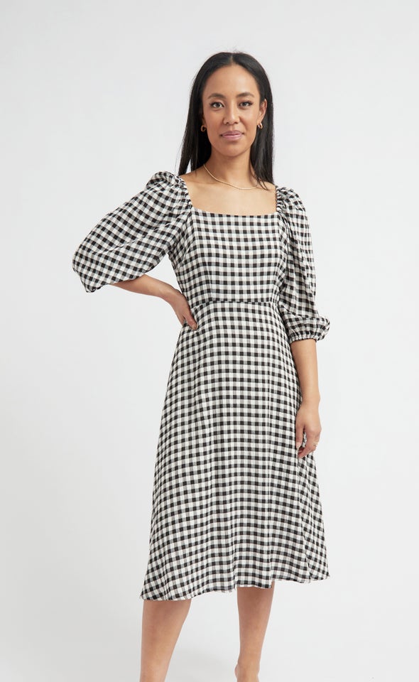 CDC Gingham Square Neck Dress Black/white