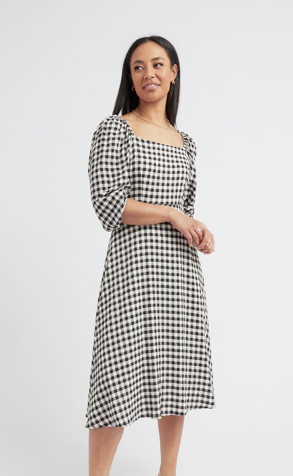 CDC Gingham Square Neck Dress Black/white