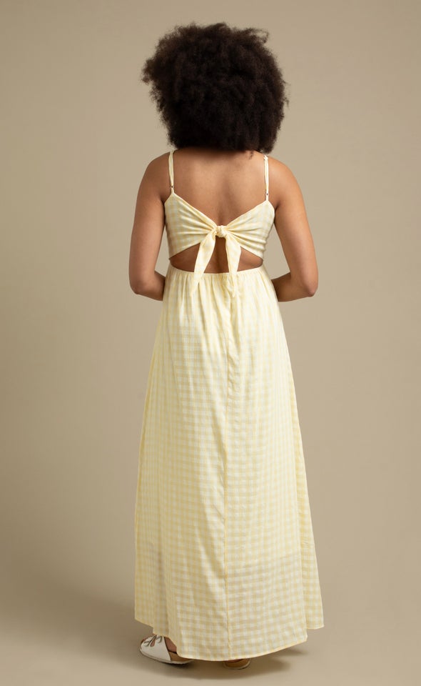 CDC Gingham Tie Back Maxi Cream/yellow