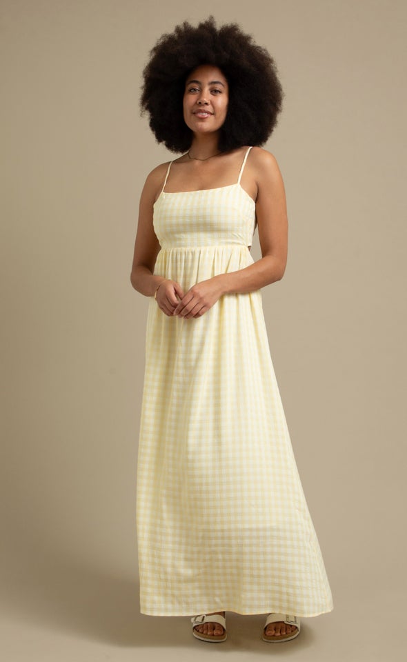 CDC Gingham Tie Back Maxi Cream/yellow