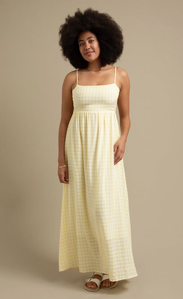 CDC Gingham Tie Back Maxi Cream/yellow