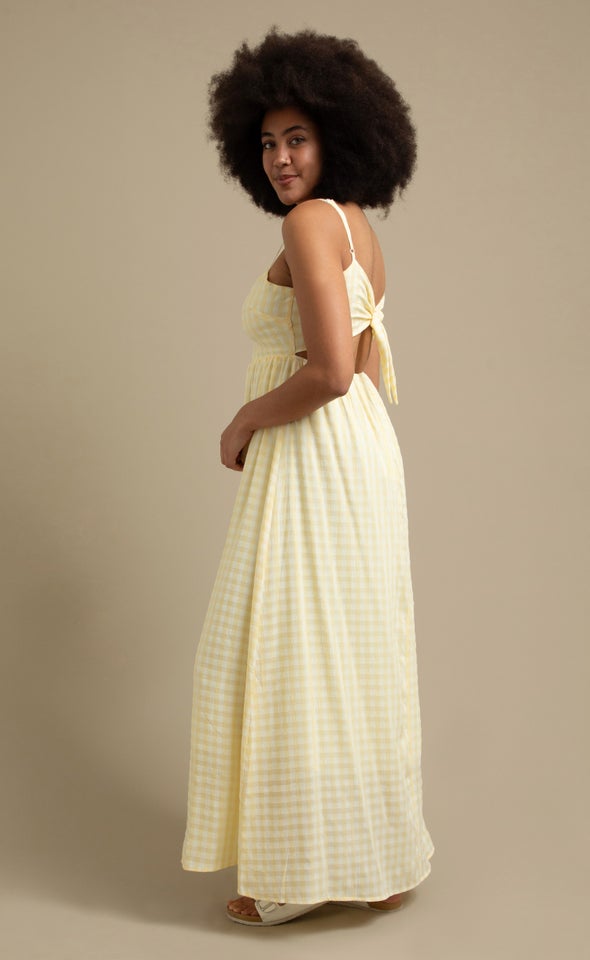 CDC Gingham Tie Back Maxi Cream/yellow