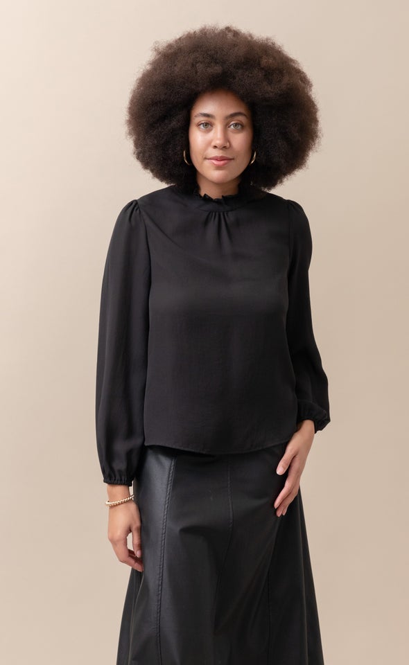 CDC High Neck LS Blouse Black