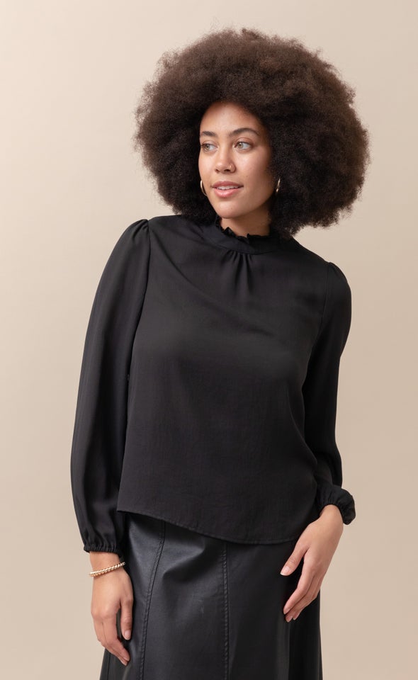 CDC High Neck LS Blouse Black