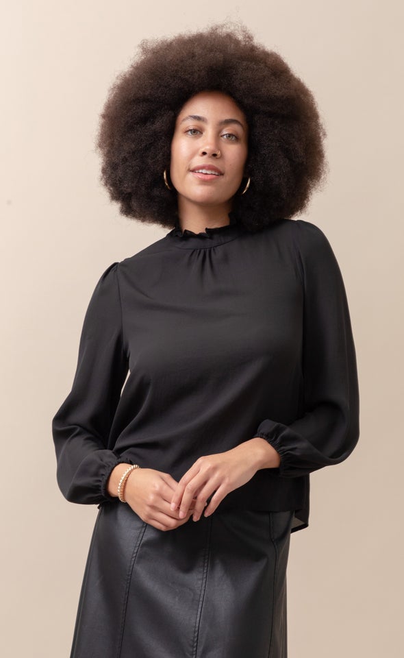 CDC High Neck LS Blouse Black