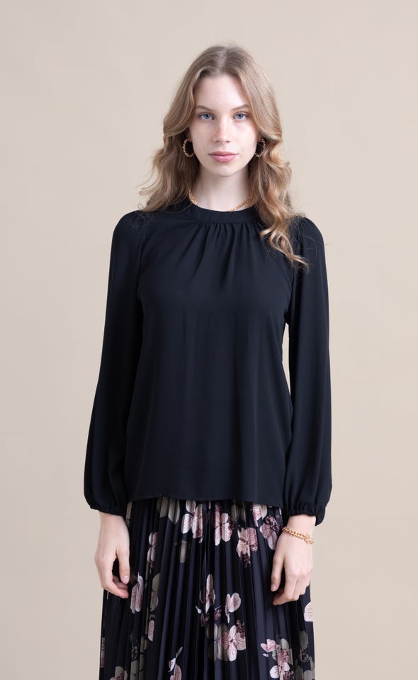 CDC Neck Band Detail LS Top Black