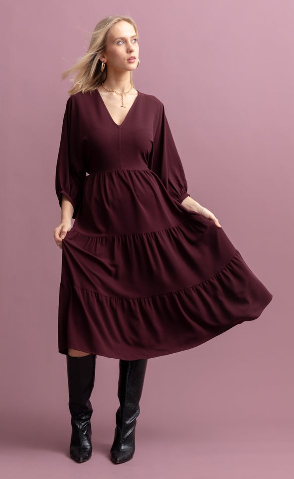 CDC Panelled Midi Dress Aubergine