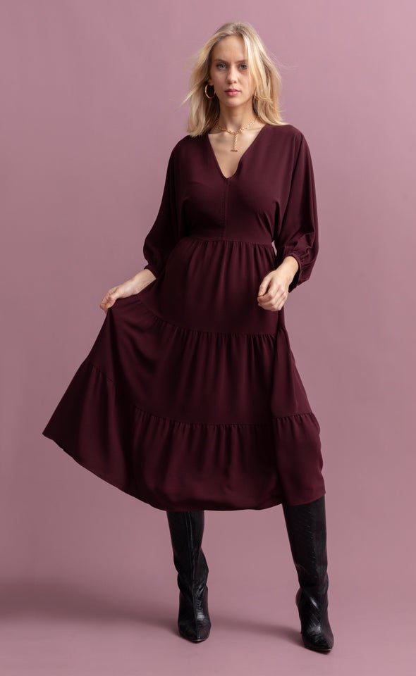 CDC Panelled Midi Dress Aubergine