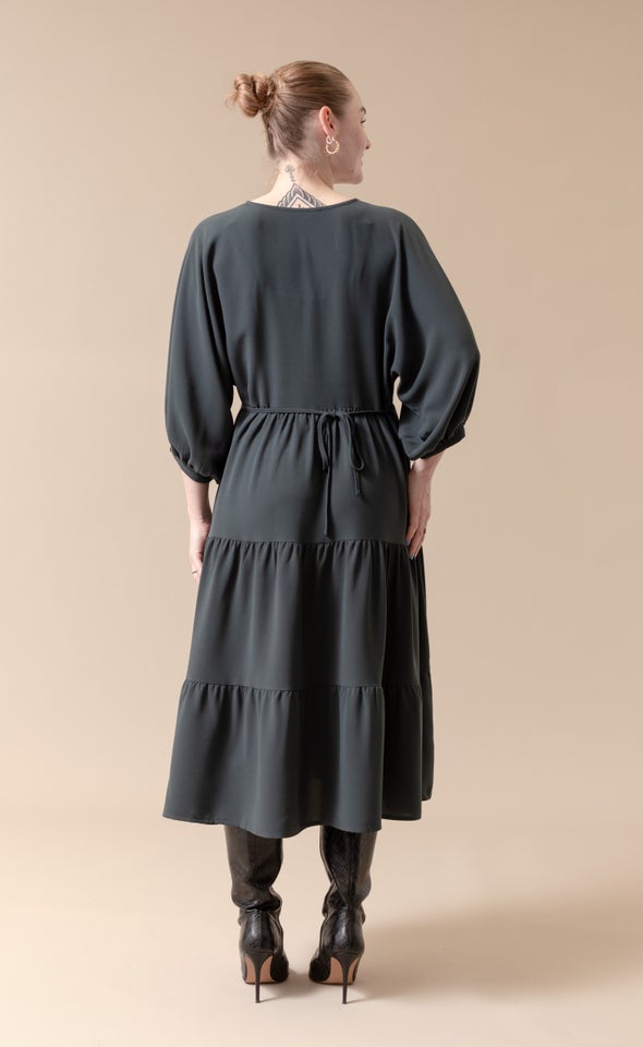 CDC Panelled Midi Dress Dark Emerald