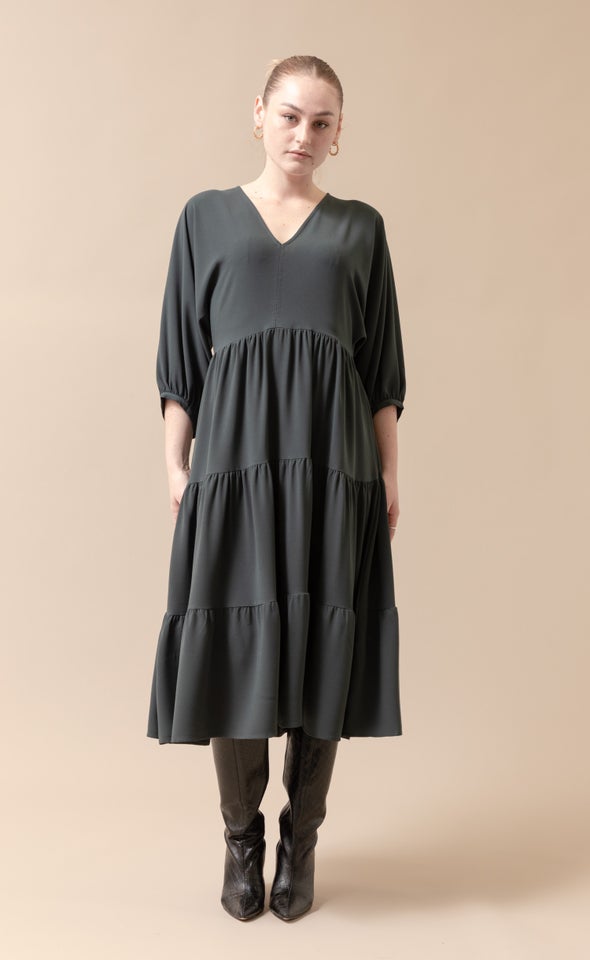 CDC Panelled Midi Dress Dark Emerald