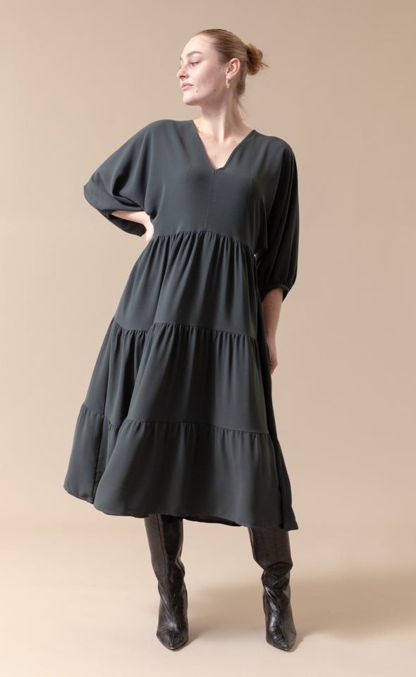 CDC Panelled Midi Dress Dark Emerald