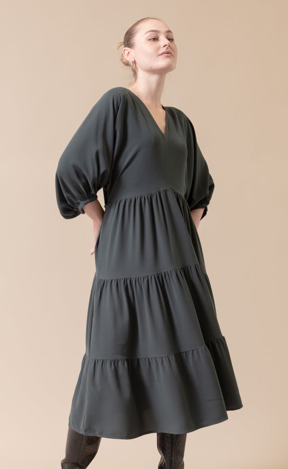CDC Panelled Midi Dress Dark Emerald