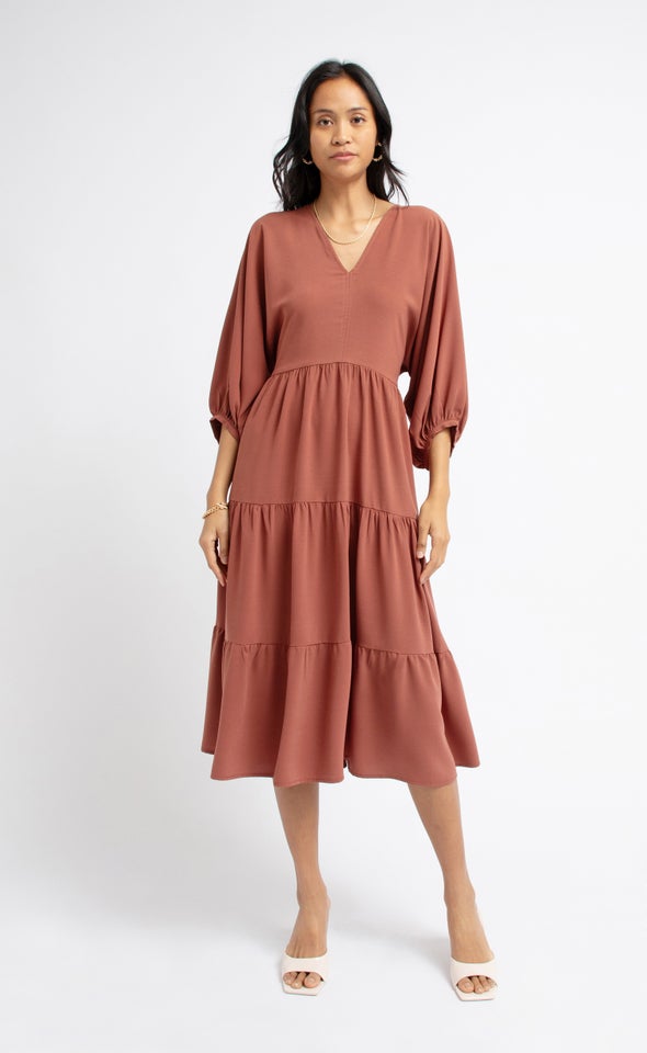 CDC Panelled Midi Dress Dark Rose