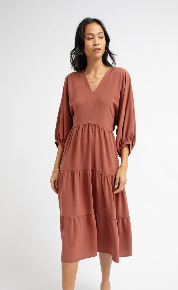 CDC Panelled Midi Dress Dark Rose