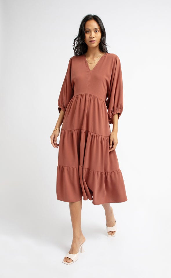 CDC Panelled Midi Dress Dark Rose