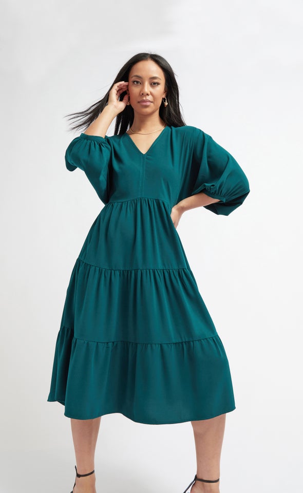 CDC Panelled Midi Dress Emerald