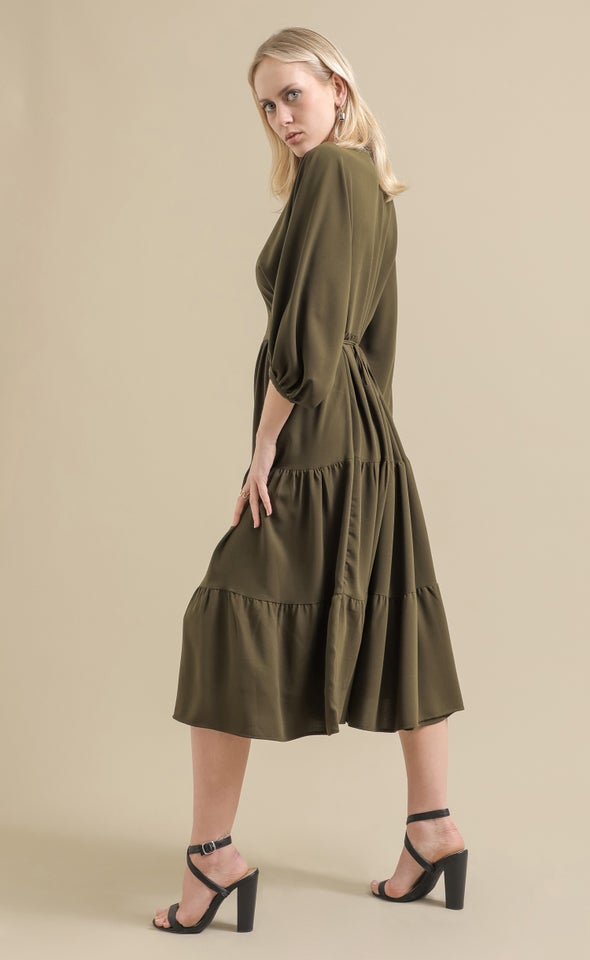 CDC Panelled Midi Dress Khaki