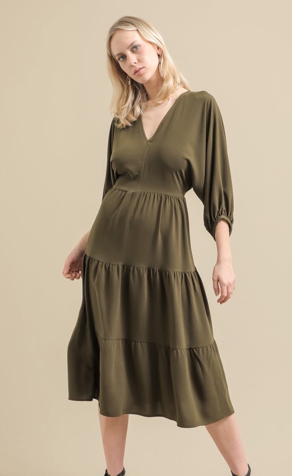 CDC Panelled Midi Dress Khaki
