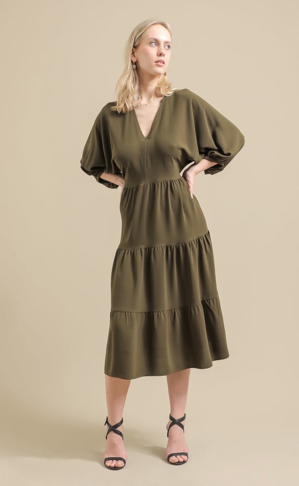 CDC Panelled Midi Dress Khaki