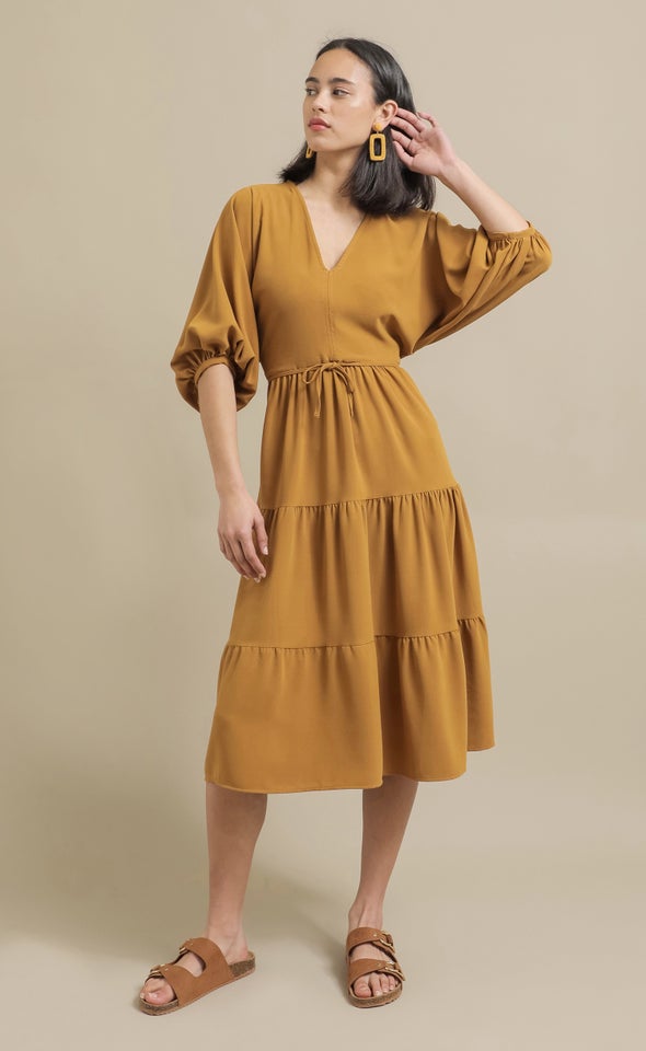 CDC Panelled Midi Dress Mustard