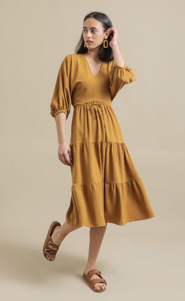 CDC Panelled Midi Dress Mustard