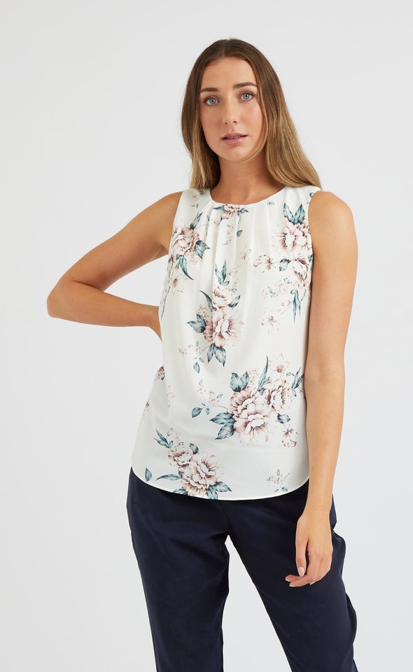CDC Pleat Detail Shell Top Cream/floral