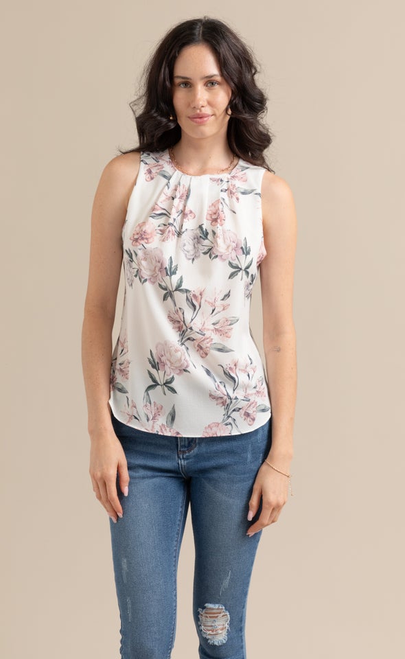 CDC Pleat Detail Shell Top Cream/floral