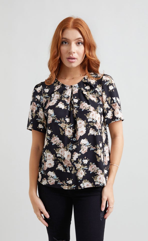CDC Pleat Detail T-Shirt Black/floral