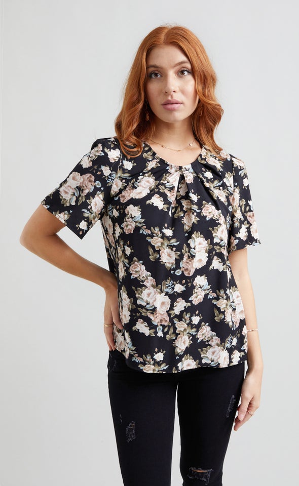 CDC Pleat Detail T-Shirt Black/floral