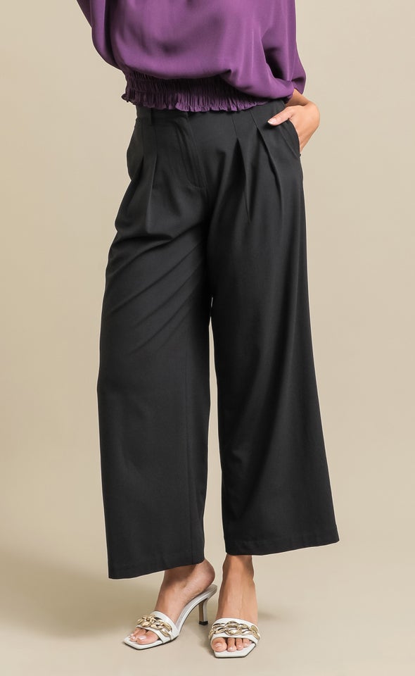 CDC Pleated Wide Leg Pants Black