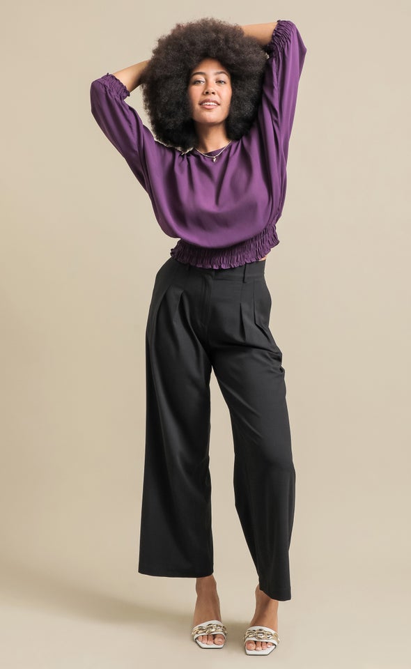 CDC Pleated Wide Leg Pants Black
