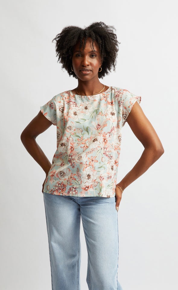 CDC Scoop Neck Top Mint/floral