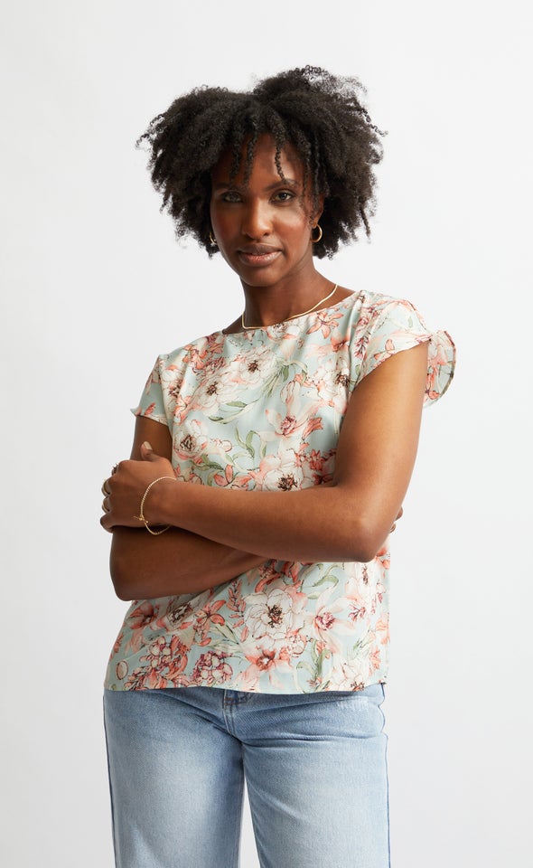 CDC Scoop Neck Top Mint/floral