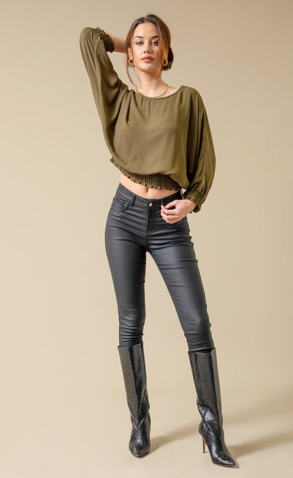 CDC Shirred Batwing Top Khaki