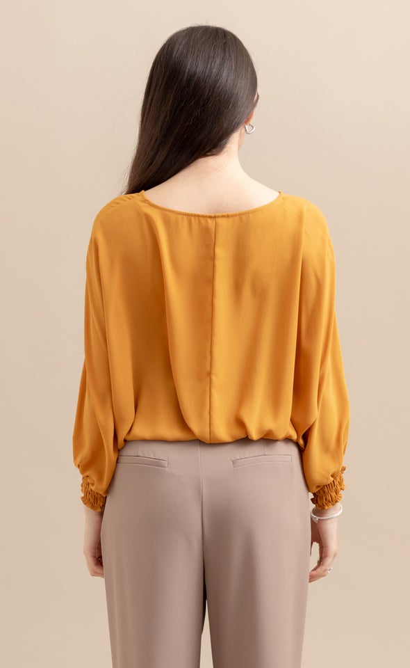 CDC Shirred Batwing Top Mustard
