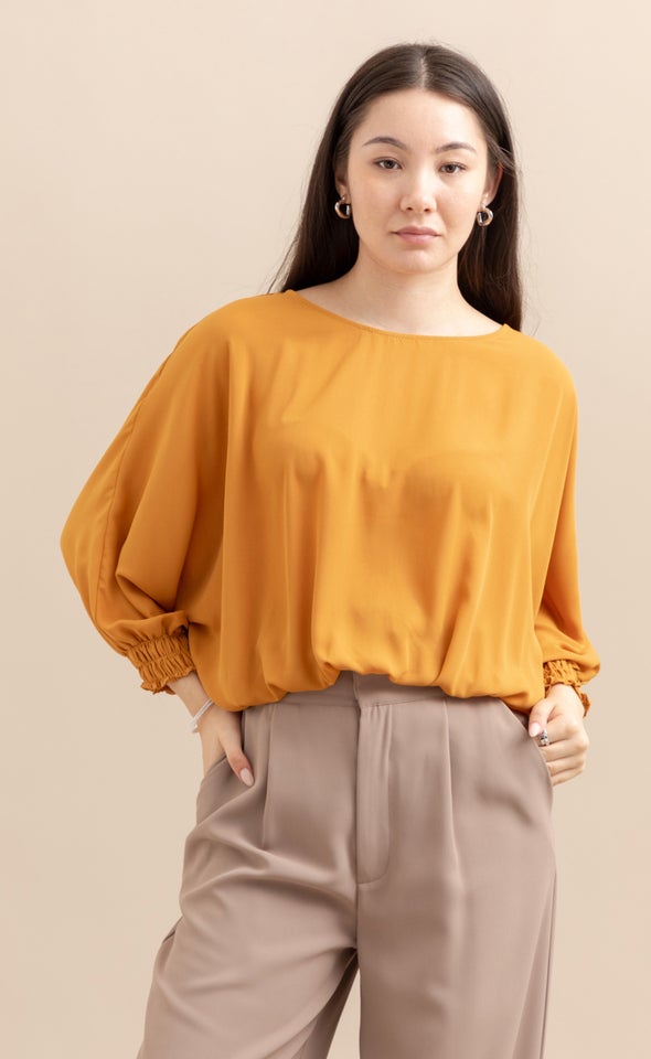 CDC Shirred Batwing Top Mustard