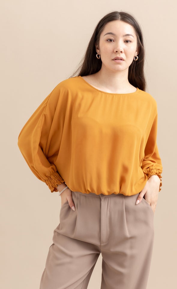 CDC Shirred Batwing Top Mustard