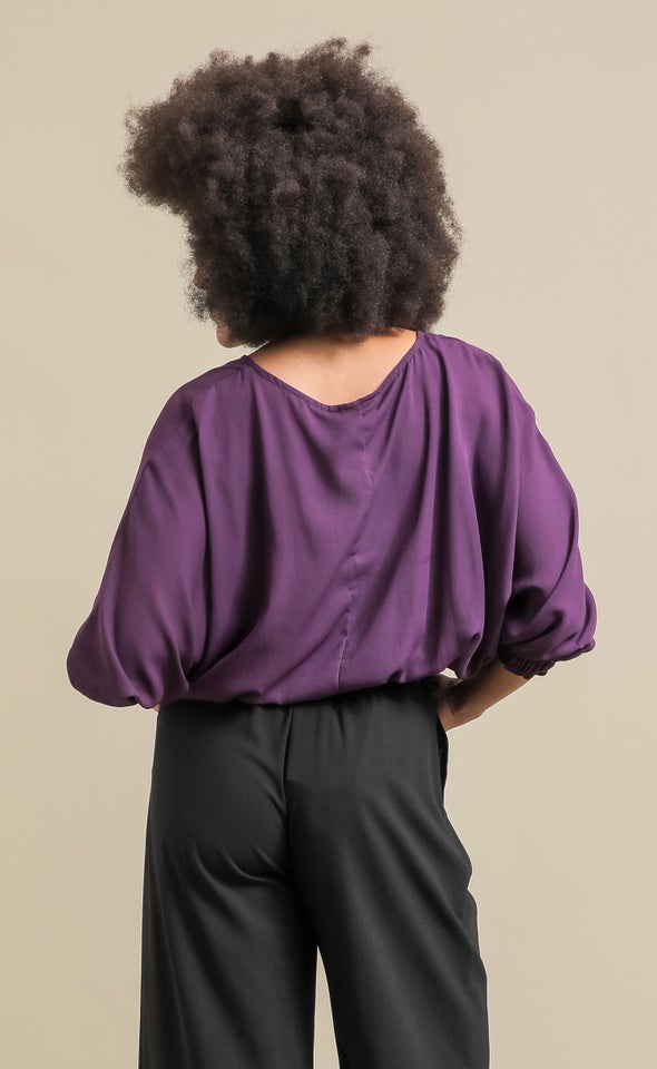 CDC Shirred Batwing Top Plum