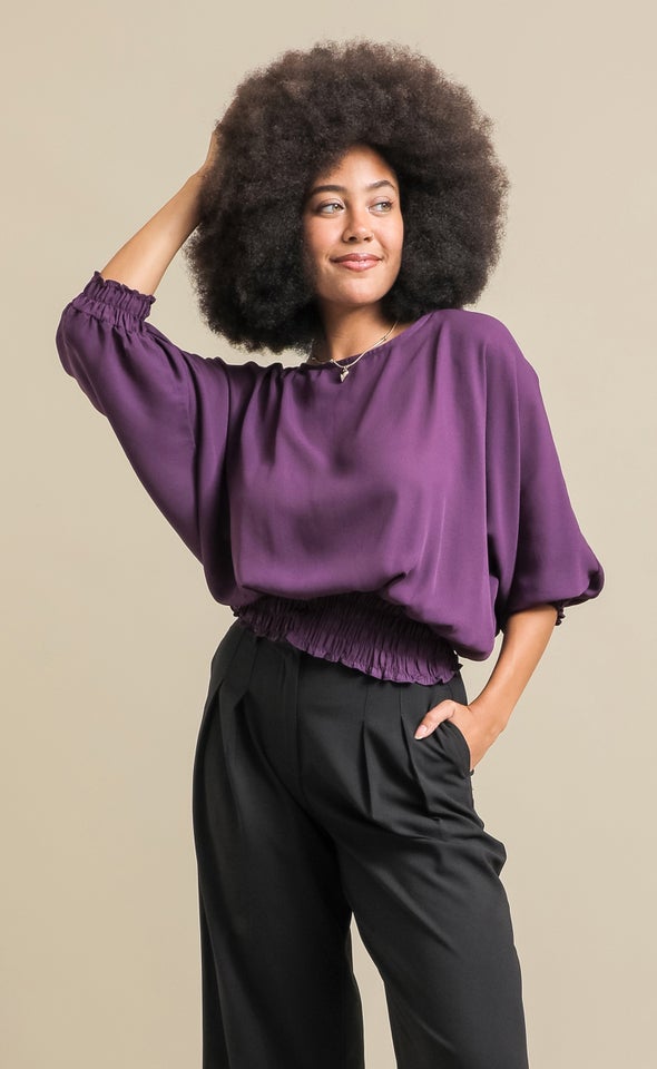 CDC Shirred Batwing Top Plum