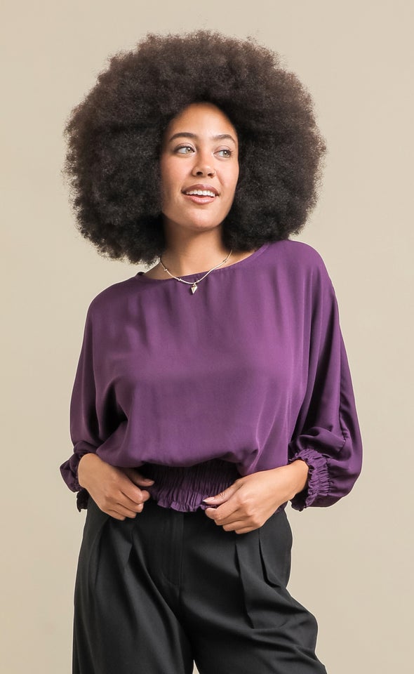 CDC Shirred Batwing Top Plum