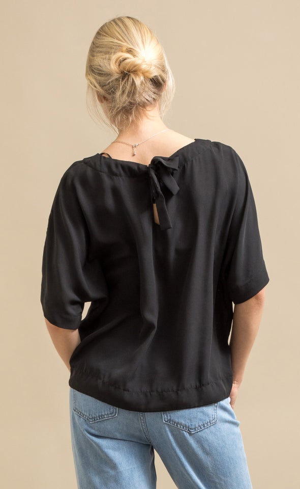 CDC Short Sleeve Tie Detail Top Black