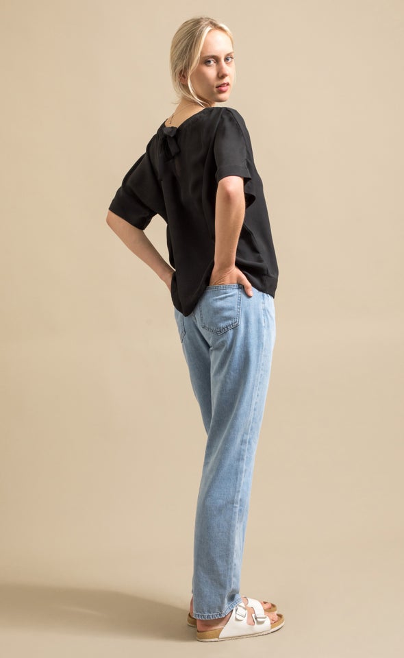 CDC Short Sleeve Tie Detail Top Black