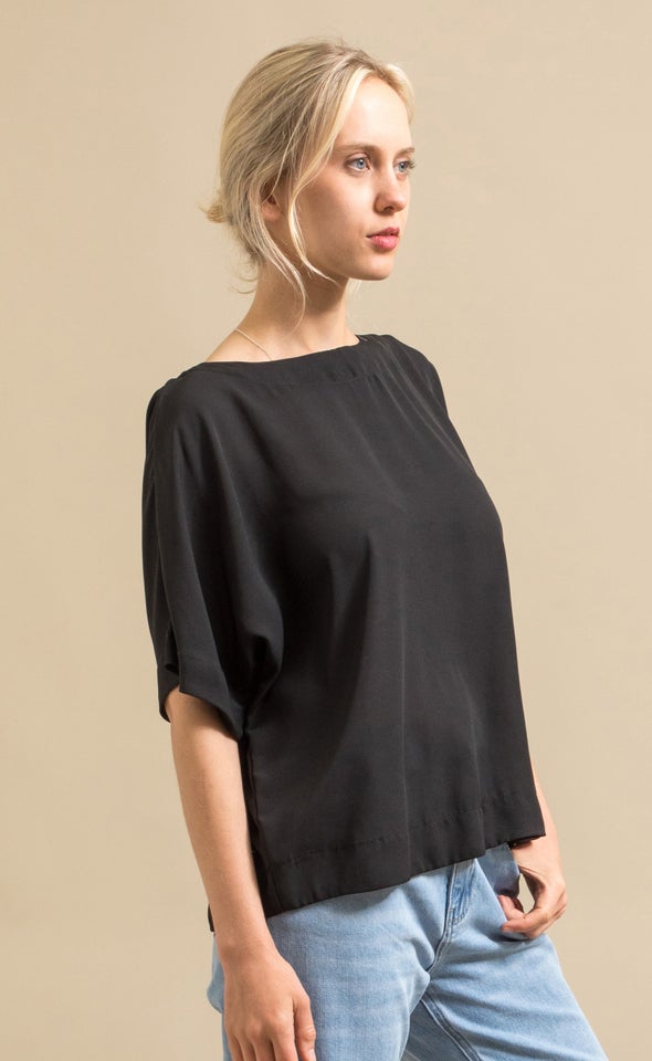 CDC Short Sleeve Tie Detail Top Black