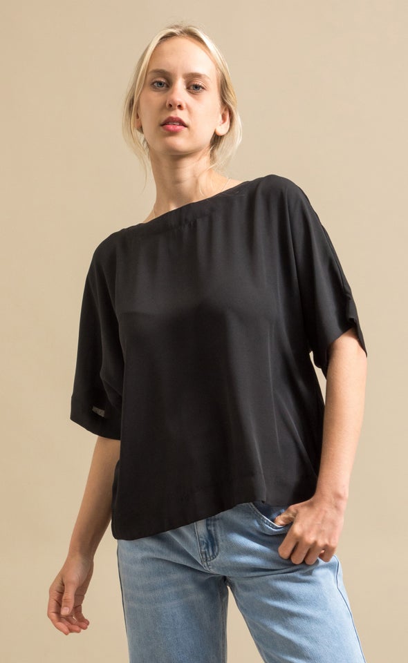 CDC Short Sleeve Tie Detail Top Black