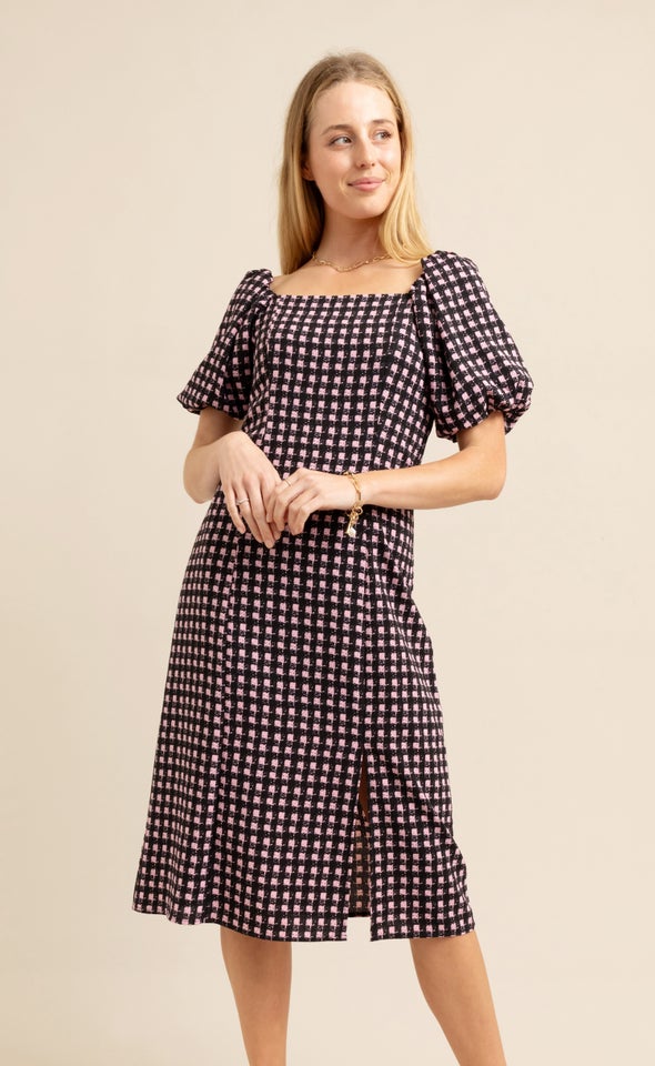 CDC Square Neck Midi Dress Black/pink
